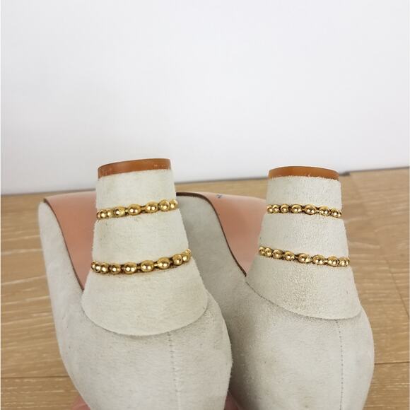 Stuart Weitzman | White Suede Heels Gold Details 6 - Picture 7 of 10